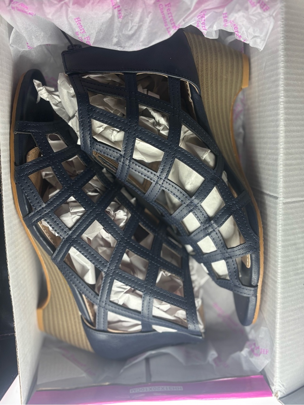 Henry Ferrera Bologna Women’s Open Toe Sandals Navy Size 8.5 - Picture 8 of 9